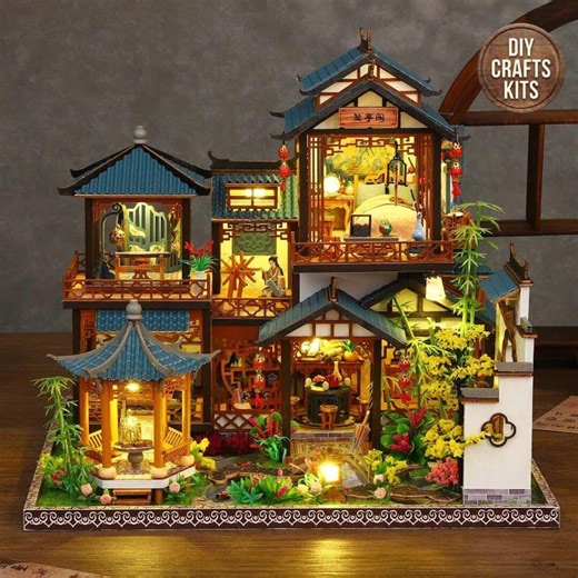 DIY Dollhouse Kit Lan Ting Pavilion Miniature House Japanese Lotus Pond 3D Adult Crafts - Etsy