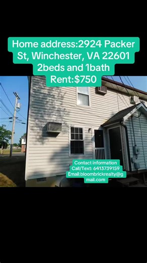 2 bedroom, 1 bath, 2 story townhouse with paved parking spots on a dead end street. Lawn service is included in the rent. Painted interior, large eat-in kitchen with range and refrigerator, laundry with full size washer/dryer. EBB heat and 2 wall unit a/c's. To apply message us for link to application. Once we have received your application and approved you we will schedule a viewing. Make your appointment today to look at this beautiful home. Home address:2924 Packer St, Winchester, VA 22601 2b