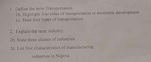 1. Define the term Transportation. 1b. Highlight four roles o... | Filo