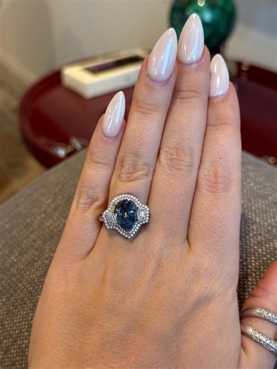 Teal Moissanite Engagement Ring, Pear Cut Teal Moissanite Halo Ring, Unique Teal Engagement Ring, Vintage Style Halo Ring, One of a Kind