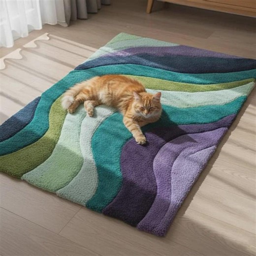 Abstract Wave Tufted Rug, Green Purple Area Rug, Modern Handmade Rug, Wavy Accent Carpet for Bedroom Any Size Made to Order, 5x8,8x10,9x12 - Etsy