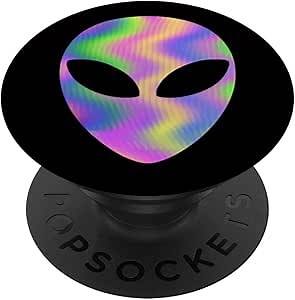 Alien Face Retro Tie Dye Pop Socket - UFO Lovers, Black PopSockets Standard PopGrip