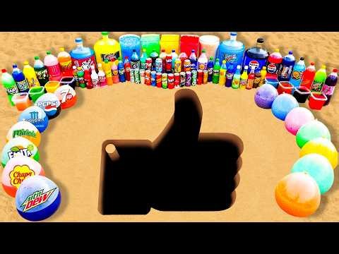 Experiment: Giant Rainbow Like Button hole with Big Orbeez & Balloons of Sodas, Coca Cola vs Mentos