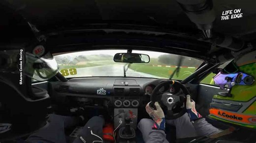 Drift-filled lap in heavy rain at Donington Park during trackday ride