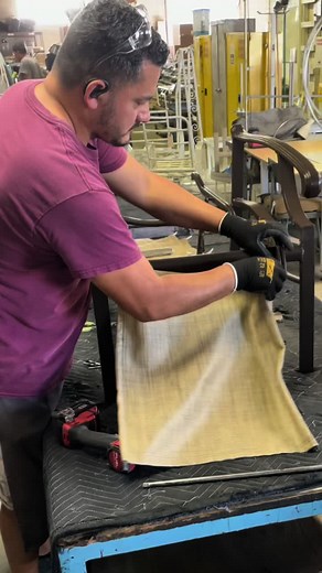 The work never stops! Sling Replacement for outdoor patio chair and ottoman set. . . . . . #patiofurniture #outdoorfurniture#patioguys #sling #furniturerestoration #diy #diyfurniture #howitsmade