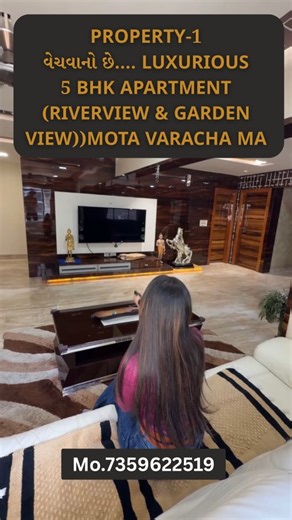 73 Aditya Estate on Instagram: "For Sale | Luxurious 5 BHK Apartment – River View & Garden View 🏙️✨ Presenting a super-spacious premium flat in Surat’s most prestigious society – Riverview Heights, Mota Varachha 🌿🌊 Enjoy breathtaking Tapi River views on one side and lush garden views on the other. With a massive 4256 sq. ft. super built-up area, this home is created by combining two large 3-BHK flats, offering an expansive living room, 4 large bedrooms, and a separate study room for kids. Pre