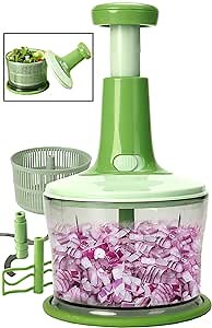 Manual Food Processor -Salsa Maker Hand Chopper Blender As Seen On TV- Meat Masher Mincer-Salad Spinner -Onion Chopper & Dicer for Baby Food, Salad, Herbs, Garlic,BPA Free(Large)