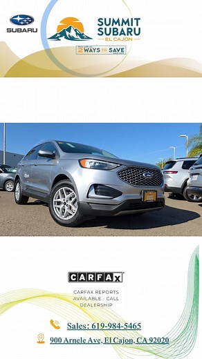 Upgrade your drive with a Pre-Owned 2024 Ford Edge SEL—powerful performance, premium comfort, advanced tech, and top safety features. Enjoy SUV versatility with like-new quality at a pre-owned price. Don’t miss this deal! https://tinyurl.com/5aywy97r Stock: RI6153 #FordEdgeSEL #PreOwnedFord #SmartSUV #FordPerformance #DriveWithConfidence | Summit Subaru