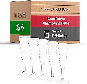 Smarty Had A Party 5 oz Champagne Flutes Pack of 96 Clear Disposable Plastic Stemware for Weddings, Parties, Mimosa Bars, and Events, Elegant Drinkware