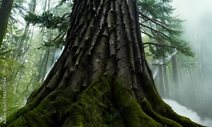 Ancient Cedar Tree in Serene Forest