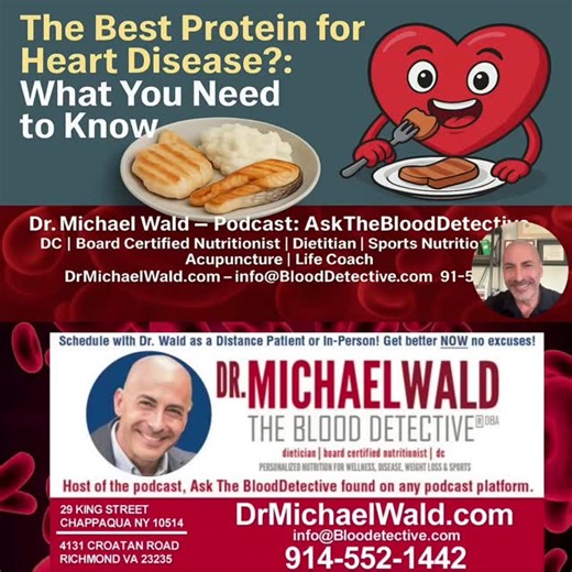 ❤️ WHAT’S THE BEST PROTEIN TO HELP PREVENT HEART DISEASE? Let’s cut through the noise — by Dr. Michael Wald, The Blood Detective Here’s my answer: ✅ PLANT-BASED PROTEINS. Why? Because when it comes to heart disease prevention, how your protein behaves inside your body matters more than the label on the package. 🌱 Plant-based proteins (like beans, lentils, quinoa, hemp seeds, and pea protein) are: Naturally low in saturated fats High in fiber (which helps lower LDL cholesterol) Anti-inflammatory