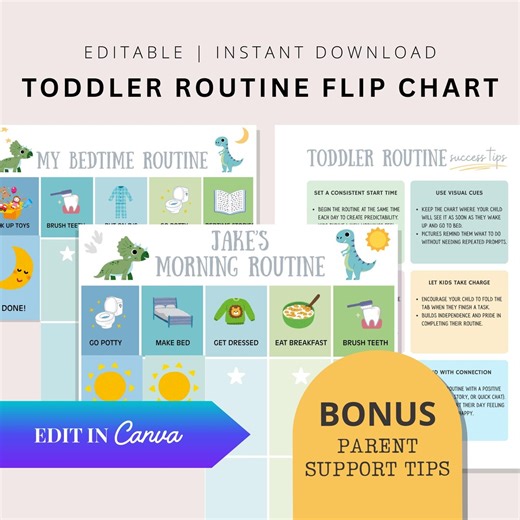Daily Routine Chart Printable for Kids Dinosaur Morning Bedtime Checklist Fun Toddler Routine Tracker Preschool Reward System Evening Chart - Etsy