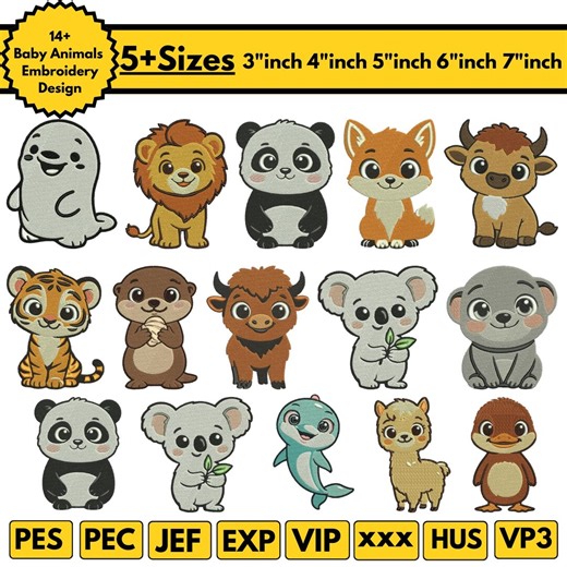 Cute Baby Animals Machine Embroidery Designs Safari Animals Embroidery Zoo Animal Embroidery Baby Cow Boy Embroidery Pes File5+size Download - Etsy