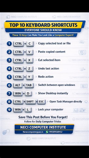 Top 10 Secret Shortcuts key's #computer #keyboard #shortcuts | NECI Computer Institute
