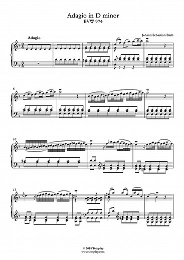 Concerto in D minor, BWV 974 - II. Adagio (Bach Johann Sebastian) - Piano Sheet Music