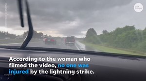Truck hit by lightning strike on the interstate in Tampa, Florida