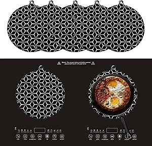 5 PCS Induction Hob Protector, Induction Hob Cover Mat, Hob Covers for Induction Hob Anti-Slip Mat Silicone Pad Scratch Protector Cover Heat Insulated Mat (Black)