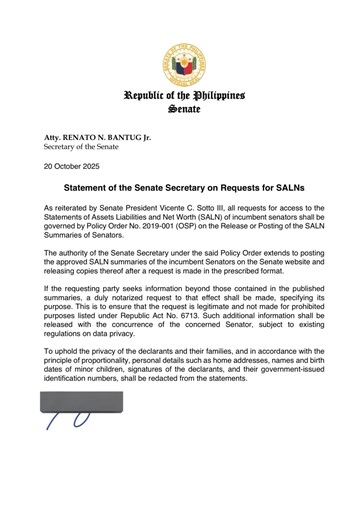 Senate clarifies rules on release of senators’ SALNs