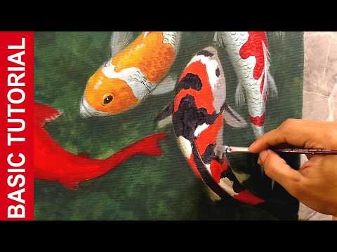 Basic Painting Tutorial / How to Paint Black Orange Koi in Acrylics Step by Step / JMLisondra