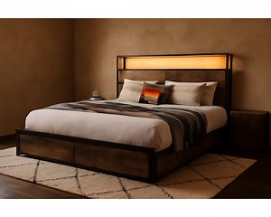 Queen Bed Frame With Storage Headboard & Drawers: Vintage Brown Metal Platform Bed - Etsy