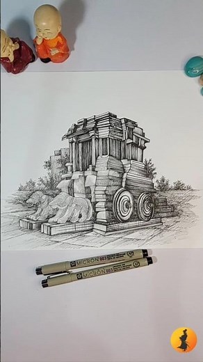 Stone Chariot of Hampi || Pen drawing #hampi#pendrawing#art#sketch#inkdrawing##viralart#shorts