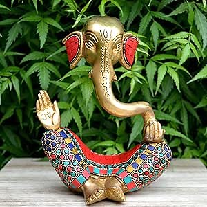 Aakrati Ganesh With Decorative Work - Brass Modern Decorative Style God Ganpati Idol - Unique Gift And Home Decor Showpiece