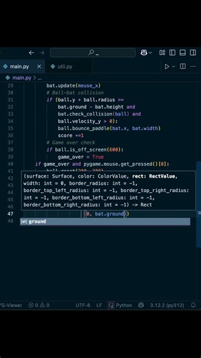 Cricket bouncing ball game in Python - Part 5/6⚡️ #shorts #coding #programming #python