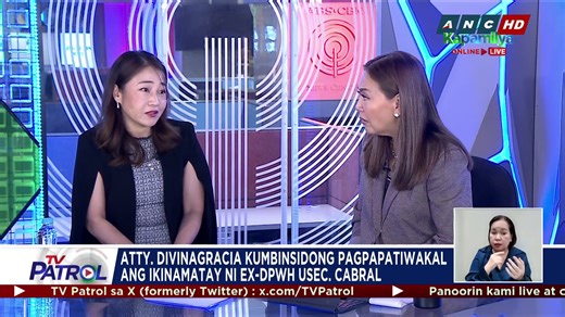 Kumbinsido ang mga abogado ng pumanaw na dating DPWH Usec. Catalina Cabral na nagpatiwakal siya. EDITOR'S NOTE: Para sa mga nakararanas ng depresyon, maaaring tumawag sa mental health crisis hotline ng DOH. 1553 (Luzon-wide landline toll-free) 1553 180018881553 09190571553 09178998727 Isang grupo rin sa bansa ang tumututok sa mga may "suicidal tendencies." Layon ng crisis hotlines ng Natasha Goulbourn Foundation na iparamdam sa mga dudulog na may handang makinig sa kanila. Narito ang kanilang ho