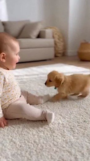 Cute baby Friendly with Little puppy so cute 🐶 👶 #cute #cutebaby #cutebabies #funny #dog #puppy #puppiesoftiktok #baby #crying #dad | Baby & Pets