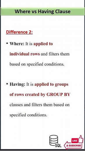 Difference between Where and Having Clause in SQL #shorts #interviewpreparation #sql