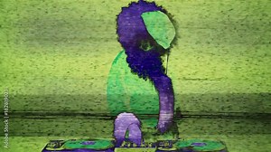 father christmas dancing at a disco party. this version has intentional overlayed video distortion and glitch effects.