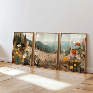 Triptych Wall Art Set Landscape Printable Digital Download Nature Wildflower Decor for Living Room or Bedroom 3 Panel Earthy Wall Art - Etsy UK
