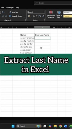 How to Extract Last Name in Excel #exceltips #spreadsheetmagic #shorts