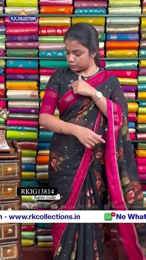 Georgette Floral Print Black With Pink Saree I Wholesale Shop I‪@Rkcollectionssarees‬