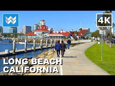 [4K] Shoreline Bike Path Ride in Long Beach California USA 🚴 Virtual Biking Tour Exercise 🎧