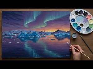 Arctic Northern Lights with Icebergs 🌌❄️ Acrylic Painting Tutorial