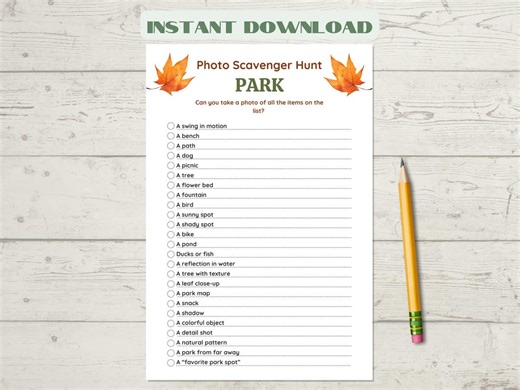 Day in the Park Photo Scavenger Hunt, Printable Outdoor Photography Challenge - Etsy