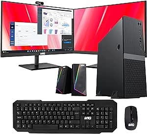 TechMagnet Computer Desktop PC, Intel Core i5 8th Gen, Heera, 8GB Ram, 256GB SSD, MTG New 24 Inch Dual Curved Monitor, MTG Wireless Keyboard Mouse, RGB Speaker, Webcam, Win 11 (Renewed)