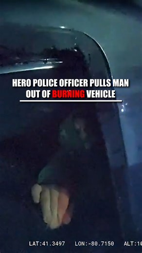 WATCH: Intense bodycam footage shows the moment an Ohio police officer jumps into action, kicking through a burning vehicle's sunroof to rescue a trapped driver who suffered significant injuries. The man was successfully pulled out to safety by one officer, while another officer extinguished the flames. | Fox News