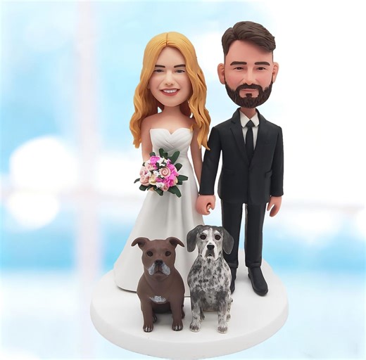 Personalized Wedding Cake Topper Bride and Groom With Dogs, Custom Bobblehead From Photo -K201 - Etsy