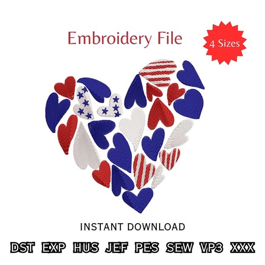 USA Heart Flag Machine Embroidery Design Patriotic 4th of July Pattern Independence Day Digital Download Red White Blue for Shirts - Etsy