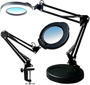 Magnifying Glasses Used by The Elderly,10X Large Magnifying Glass with Base and Clamp,Portable Folding Mechanical Knob,2025 Upgrade Base and clamp Lamp & Clamp,for Close Work