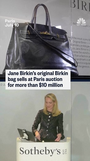 Jane Birkin's original Birkin bag sold for a whopping $10 million, making it the most expensive handbag ever sold at an auction. | NBC News