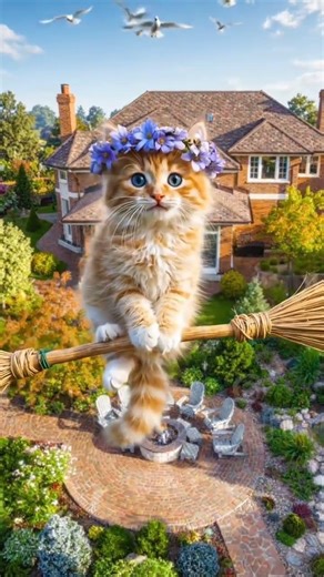 Mochi found a magic broomstick.#animation #cat #cute #funnycats #cutecat #meow