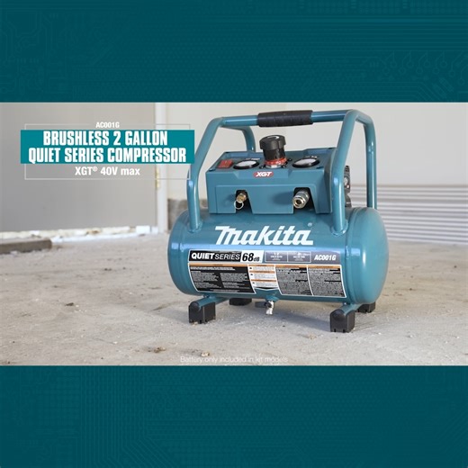 4.7K views · 47 reactions | The 40V max XGT® Brushless 2 Gallon Quiet Series Compressor (AC001G) can drive up to 700 finish nails using a fully charged 40V XGT® 4.0Ah battery. It is also the lightest weight cordless compressor in its class at up to 10 lbs. lighter and refills up to 20% faster than competitor models. #makitausa #makitatools #makitaxgt | Makita Tools USA | Facebook