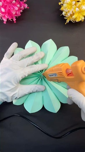 DIY Colorful Paper Fan Flowers | Easy Pom Pom Craft Tutorial #shorts