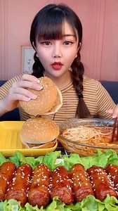 286K views · 3K reactions | Food Show- Eating yummy spicy mukbang eggs fried burger sausage noodle soup chicken feet pig legs pig skins chicken thighs belly pork fat and fish meat. | Food Show | Facebook