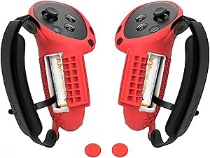 Controller Grips Cover Compatible with Meta Quest 3S/Quest 3 Accessories, Hand Strap with Battery Opening, Knuckle Straps with Widen and Thicken Sponge(Not for Charging Dock) (Red)