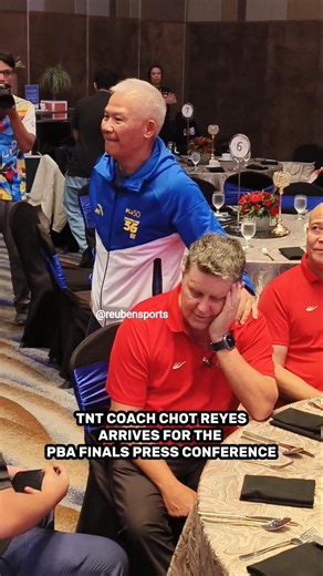 TNT coach Chot Reyes arrives for the PBA finals press conference