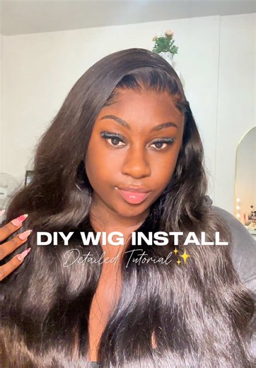 DIY wig install because I love doing my own hair😭✨ Full detailed tutorial💕 #DIYWigInstall #WigTok #HairTutorial #FrontalWig #BlackGirlHair